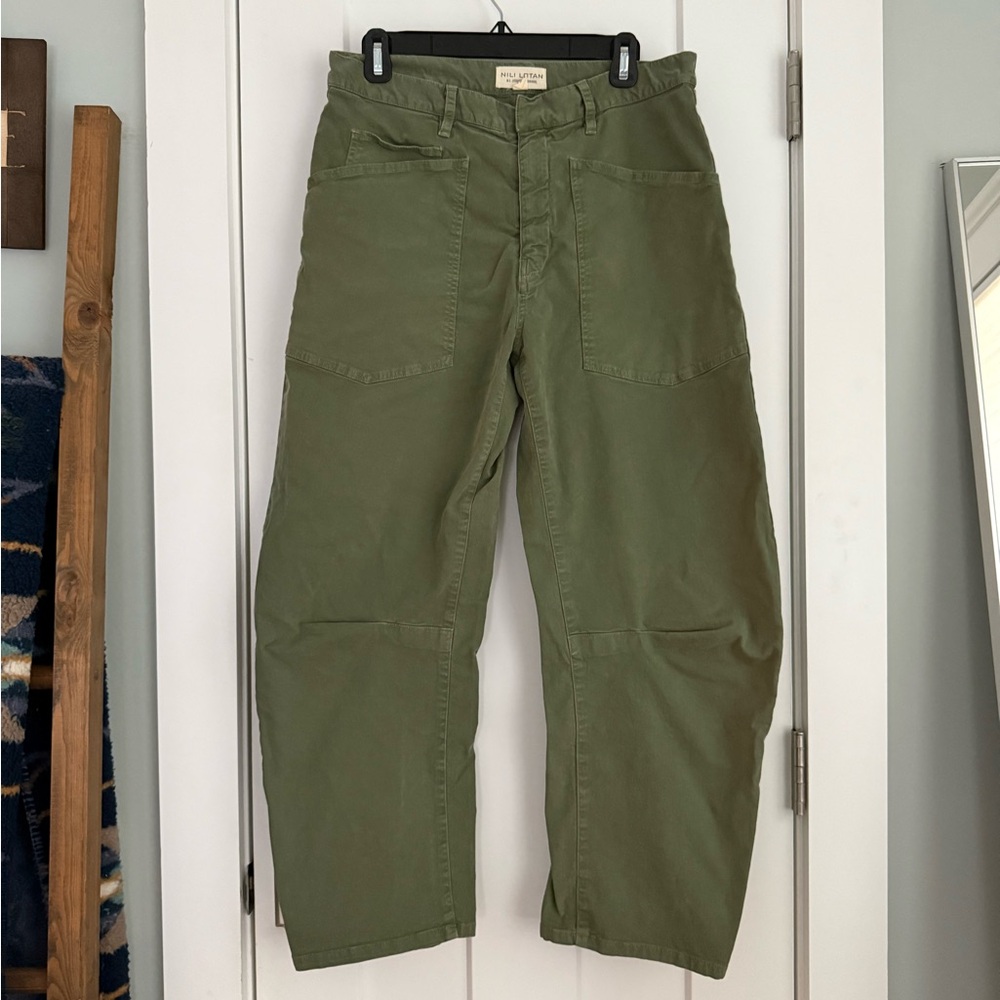 Nili Lotan Shon Cotton Blend Twill Tapered Pants Green - Picture 2 of 5